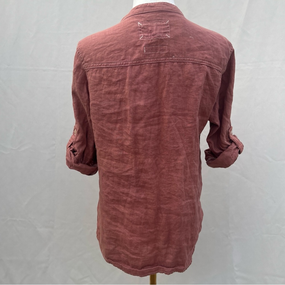 Malvin I Love Linen Women’s M Top Dusty Pink/Rose Roll Tab Sleeve Blouse PinTuck - Picture 6 of 9